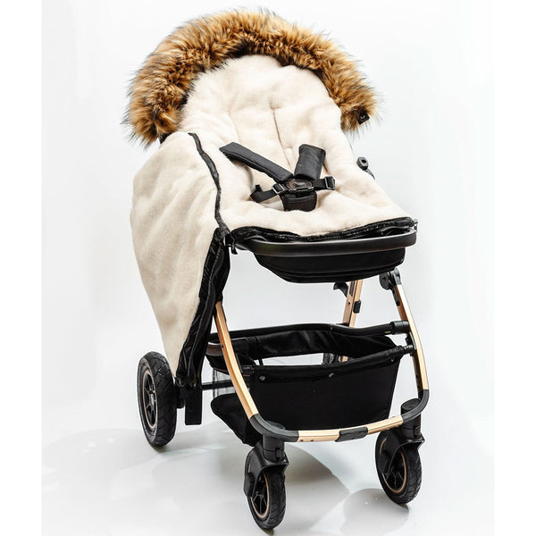 Satin Black Organic Premium Beige Wool Adjustable Footmuff