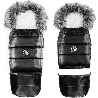 Satin Black Organic Premium Gray Wool Adjustable Footmuff