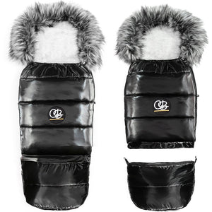 Satin Black Organic Premium Gray Wool Adjustable Footmuff