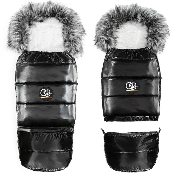 Satin Black Organic Premium Gray Wool Adjustable Footmuff
