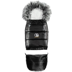 Satin Black Organic Premium Gray Wool Adjustable Footmuff