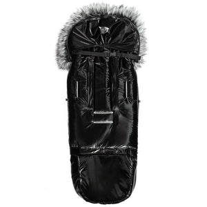 Satin Black Organic Premium Gray Wool Adjustable Footmuff