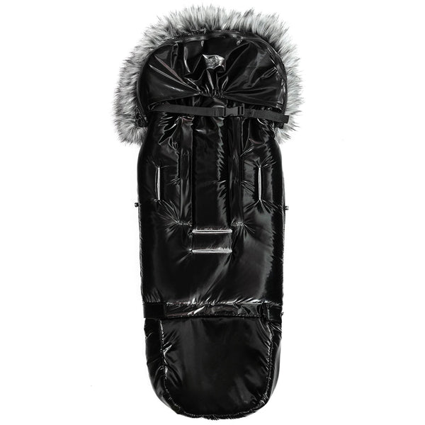Satin Black Organic Premium Gray Wool Adjustable Footmuff