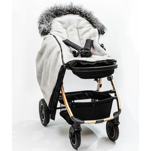 Satin Black Organic Premium Gray Wool Adjustable Footmuff