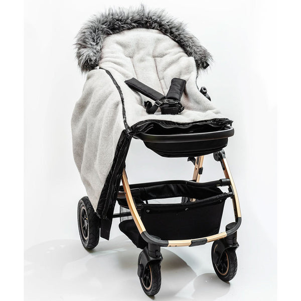 Satin Black Organic Premium Gray Wool Adjustable Footmuff
