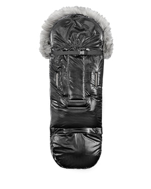 Satin Black Organic Premium Gray Wool Adjustable Footmuff