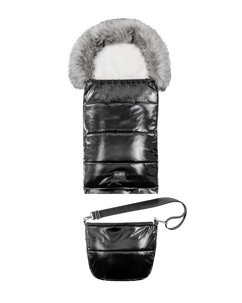 Satin Black Organic Premium Gray Wool Adjustable Footmuff