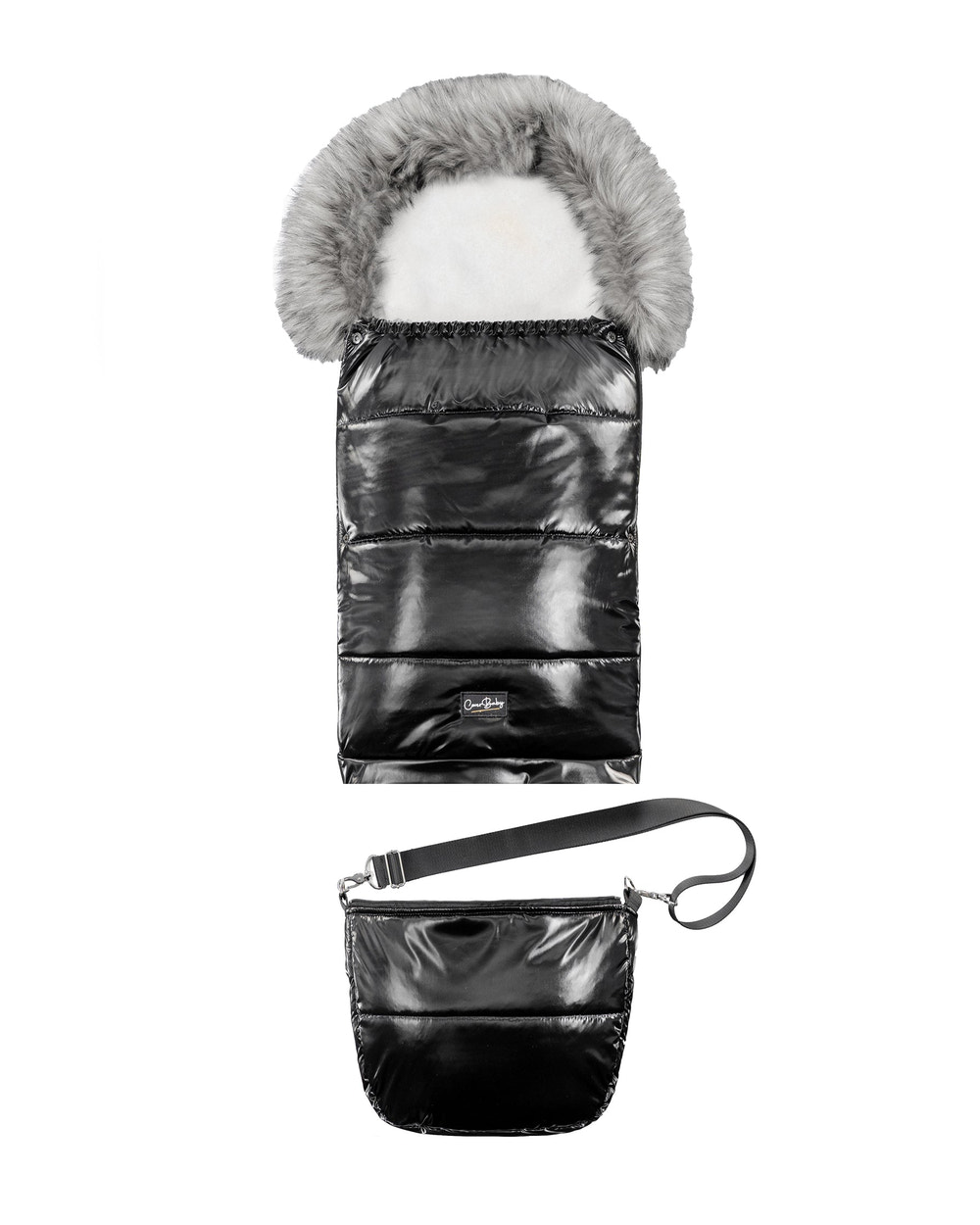 Satin Black Organic Premium Gray Wool Adjustable Footmuff