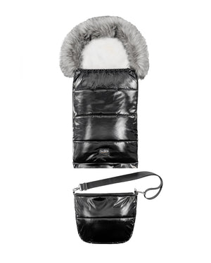 Satin Black Organic Premium Gray Wool Adjustable Footmuff