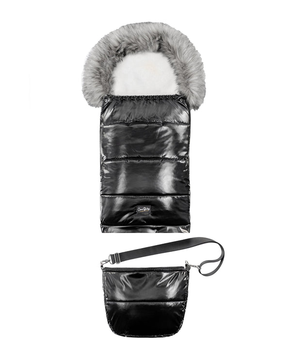 Satin Black Organic Premium Gray Wool Adjustable Footmuff
