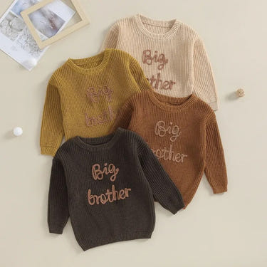 Big Brother embroidered sweater for toddlers, long sleeve cotton pullover, loose knitwear top for boys.