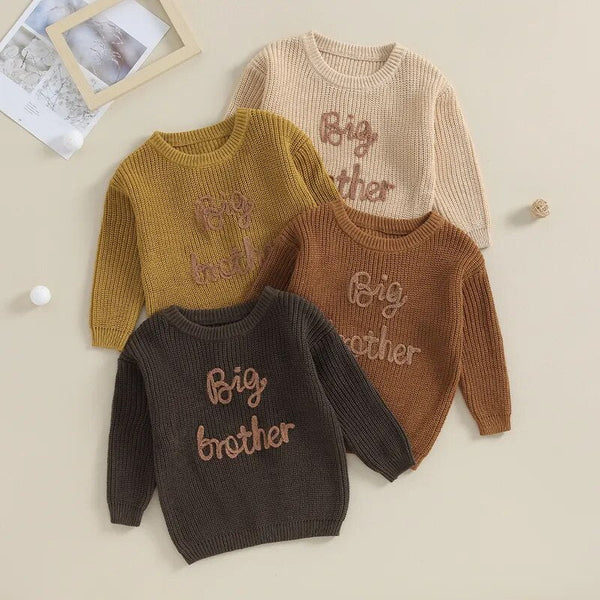 Big Brother embroidered sweater for toddlers, long sleeve cotton pullover, loose knitwear top for boys.