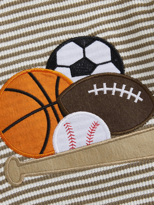 Baby Toddler Boys 2Pcs Fall Outfit Rugby Embroidery Striped Long Sleeve Top and Elastic Pants Clothes Set