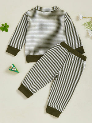 Baby Toddler Boys 2Pcs Long Sleeve Embroidery Duck Top with Striped Pants Infant Clothes Set
