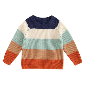 Baby Toddler Boys Girls Sweater Casual Contrast Color Stripes Warm Knitted Long Sleeve Pullover Top
