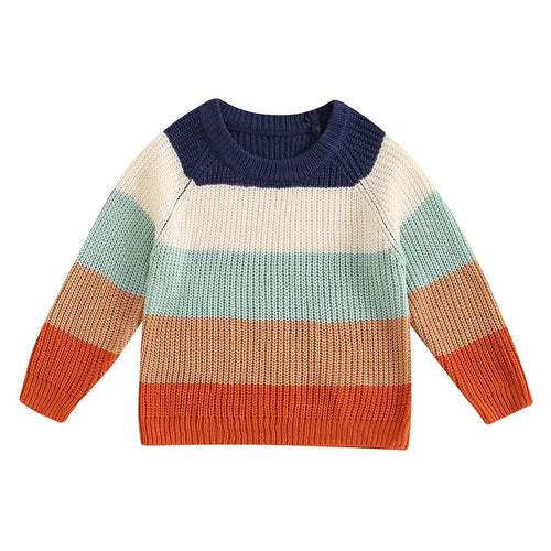 Warm knitted sweater for toddlers with contrast color stripes, perfect for casual wear.