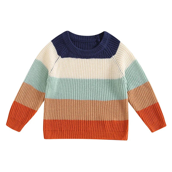 Baby Toddler Boys Girls Sweater Casual Contrast Color Stripes Warm Knitted Long Sleeve Pullover Top