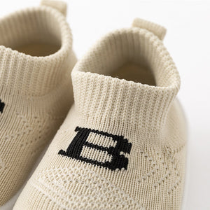 Baby "B" Sock Shoes in Khaki, stylish and comfy footwear for infants, shown from angle 3.