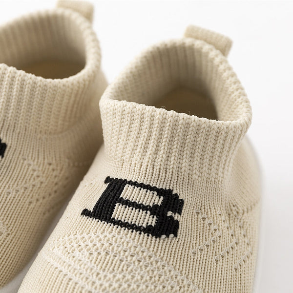 Baby "B" Sock Shoes in Khaki, stylish and comfy footwear for infants, shown from angle 3.