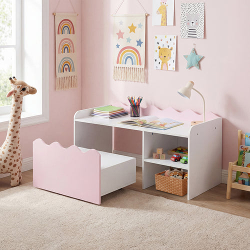 Scalloped Kids Bookshelf and Toy Storage Organizer for Playroom