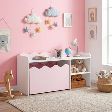 Scalloped Kids Bookshelf and Toy Storage Organizer for Playroom