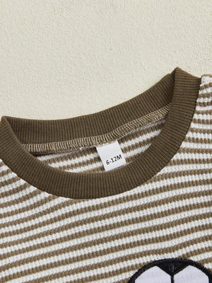 Baby Toddler Boys 2Pcs Fall Outfit Rugby Embroidery Striped Long Sleeve Top and Elastic Pants Clothes Set