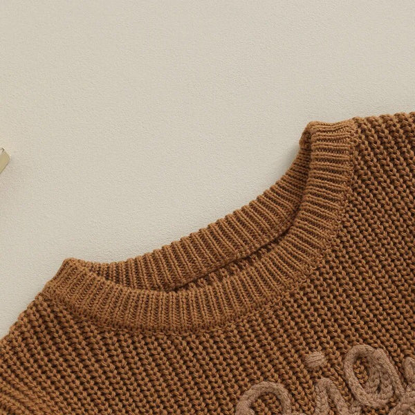 Toddler boys' long sleeve sweater with big brother embroidery, loose knitwear, perfect for casual outfits.