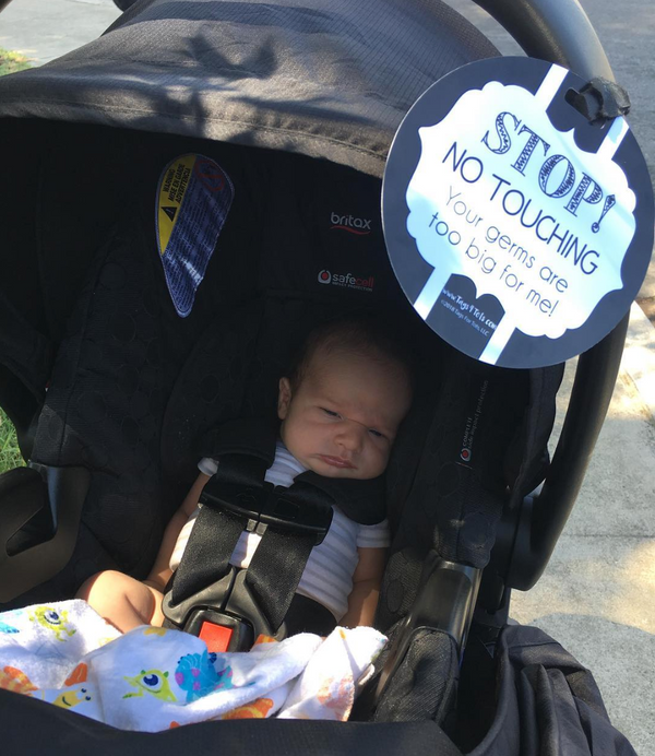 Black and White No Touching Baby Car Seat Sign Tag