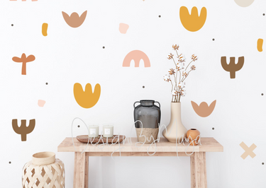 Abstract Desert Shapes fabric nursery wall art decals for a stylish and playful baby room decor.