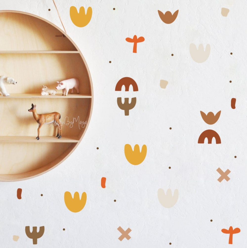 Abstract Desert Shapes fabric nursery wall art decals for a stylish and playful baby room decor.