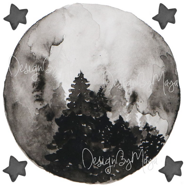 "I Love You to the Moon and Back" - Full Moon and Stars - Fabric Nursery Wall Art Decals