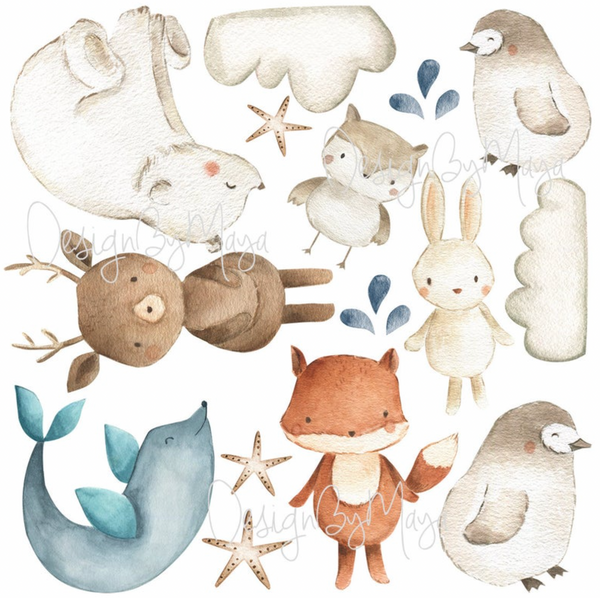 DesignByMaya Arctic Polar Bear and Friends Removable Fabric Nursery Wall Decals