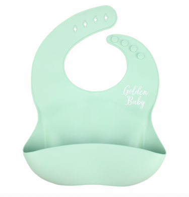 Aqua silicone pocket bib for babies, perfect for mess-free feeding and easy cleanup.