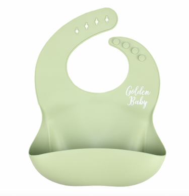 Sage silicone pocket bib for babies, perfect for mealtime messes and easy cleaning.