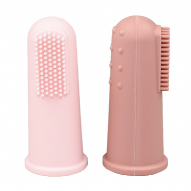 Pink finger toothbrushes for babies, perfect for gentle oral care and teething relief.