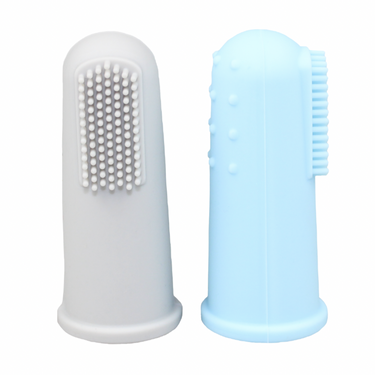Blue finger toothbrushes for babies, promoting gentle oral care and hygiene. Ideal for teething and early dental health.