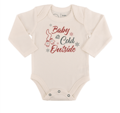 Long sleeve graphic bodysuit for babies: "Baby It's Cold Outside" design, perfect for chilly weather.
