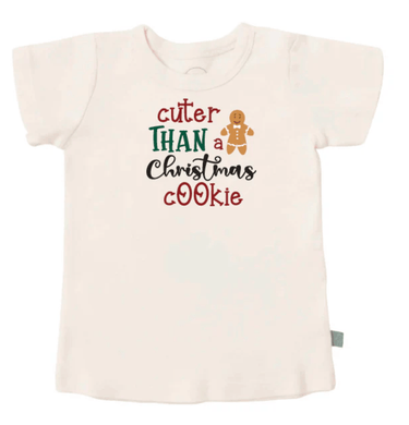 Baby graphic tee featuring a festive Christmas cookie design, perfect for holiday celebrations.