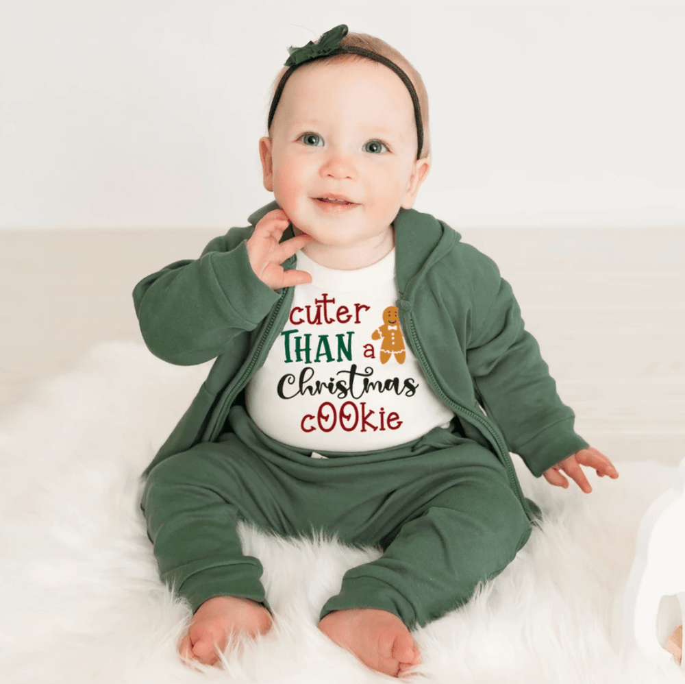 "Christmas cookie evergreen gift set for babies - perfect holiday present."