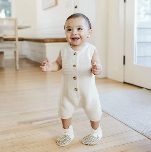 Organic Cotton Knit Romper - Cloud