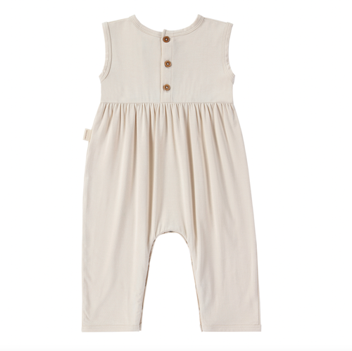 Bamboo Sleveless Romper With Button Detail