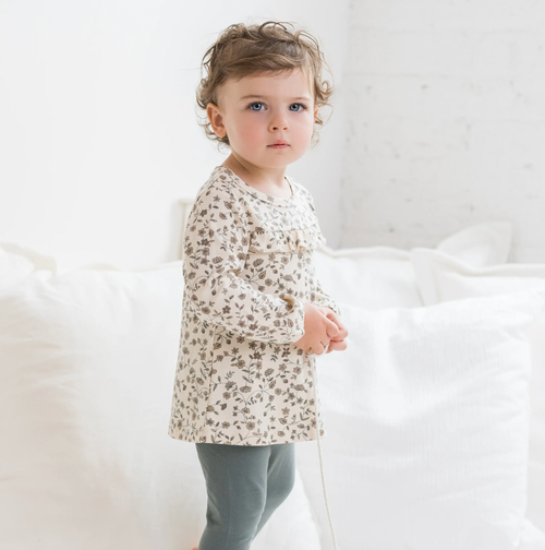 Sorren Long-Sleeve-Ruffle Yoke Tee - Pip Vine/Truffle
