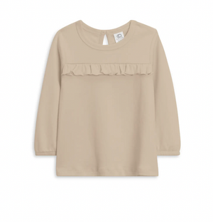 Sorren Long-Sleve Ruffle Yoke Tee - Clay