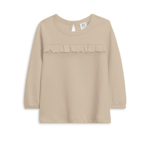 Sorren Long-Sleve Ruffle Yoke Tee - Clay