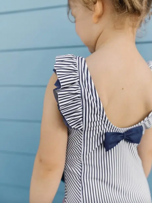 Navy Stripe Waterfall One Piece