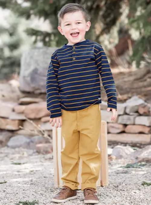 Boys Navy & Honey Stripe Henley