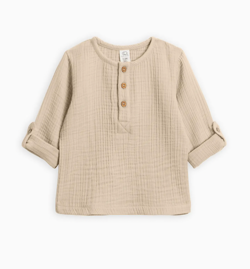 Muslin Croix Convertible Long Sleeve Top - Clay