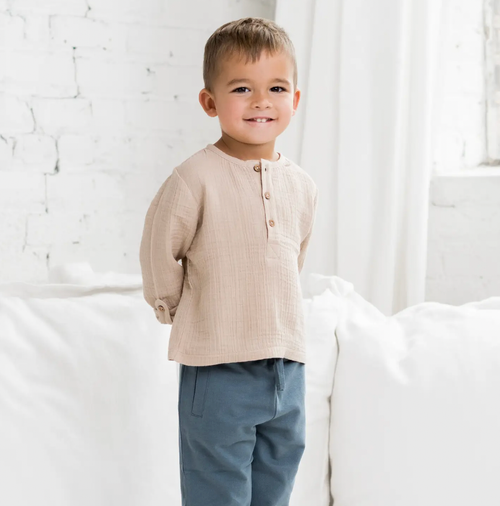 Muslin Croix Convertible Long Sleeve Top - Clay