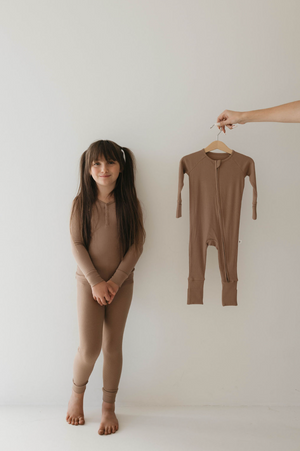 Bamboo Zip Pajamas | Ribbed Milk Chocolate