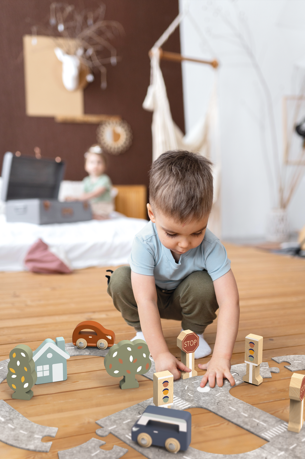 Colorful car track puzzle for babies, promoting early learning and fine motor skills development.